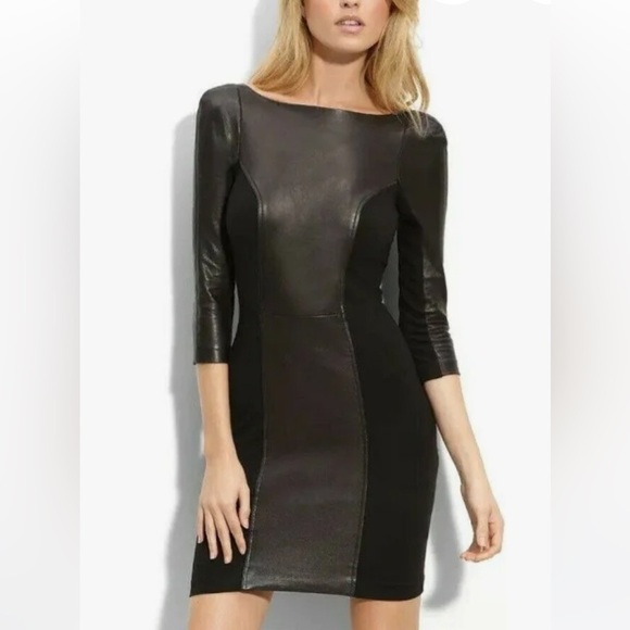 Diane Von Furstenberg Dresses & Skirts - DIANE VON FURSTENBURG DVF Leather Cocktail Holiday Party Sexy Mini Dress Sz 6